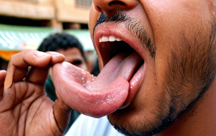 **
A close-up photo of someone's mouth speaking. Focus on the articulation of sounds unique to Yemeni Arabic, possibly showing the tongue position. The background should be blurred, perhaps a market scene in Sana'a to give a sense of location. Emphasize the softness of the "jim" sound like a "y" sound. Soft natural lighting.
**