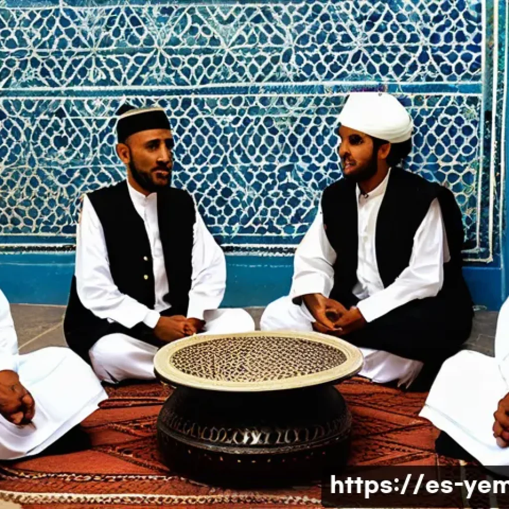 예멘 민족 구성과 부족 사회 - **Prompt 1: Yemeni Majlis and Hospitality**
    A group of Yemeni men of varying ages, dressed in tr...