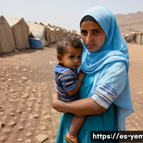 예멘 후티 반군 - **Prompt:** A young Yemeni mother, in her late 20s, with a small child, approximately 2-3 years old,...