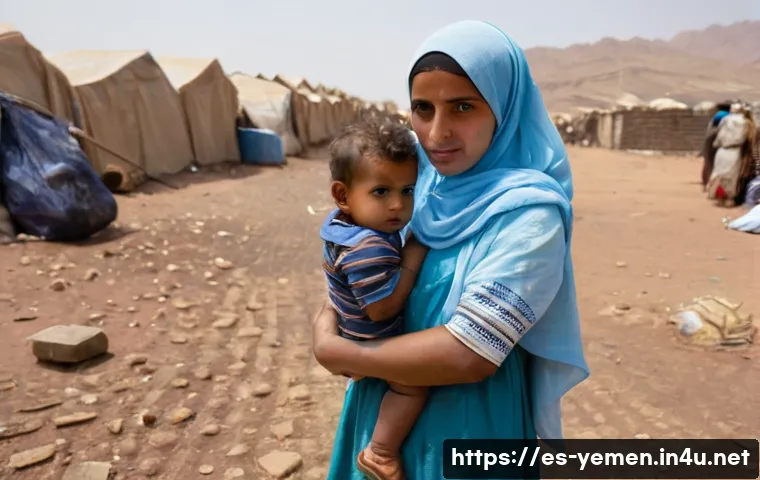 예멘 후티 반군 - **Prompt:** A young Yemeni mother, in her late 20s, with a small child, approximately 2-3 years old,...