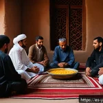 예멘 종교와 라마단 문화 - A warm and intimate early morning family gathering in a traditional Yemeni home preparing suhoor bef...